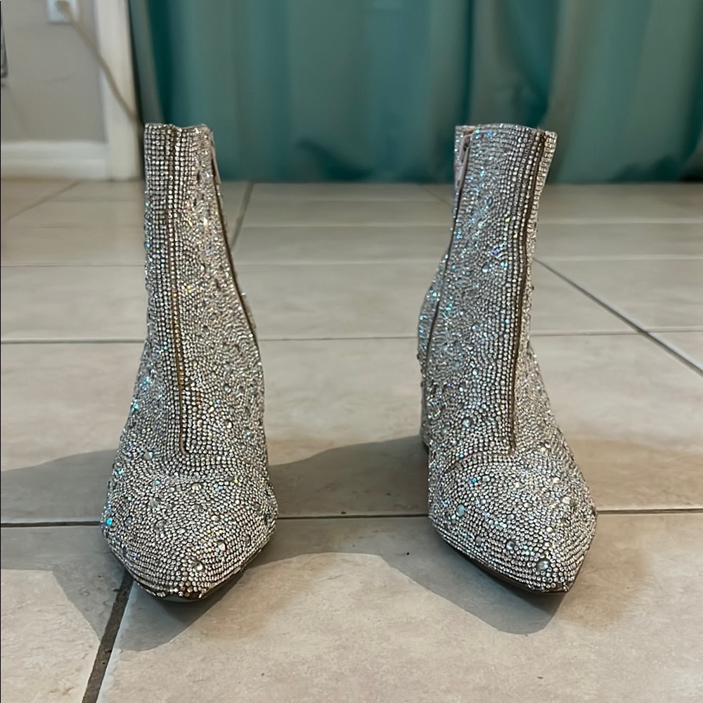 Betsey Johnson Silver Rhinestone Heeled Boots